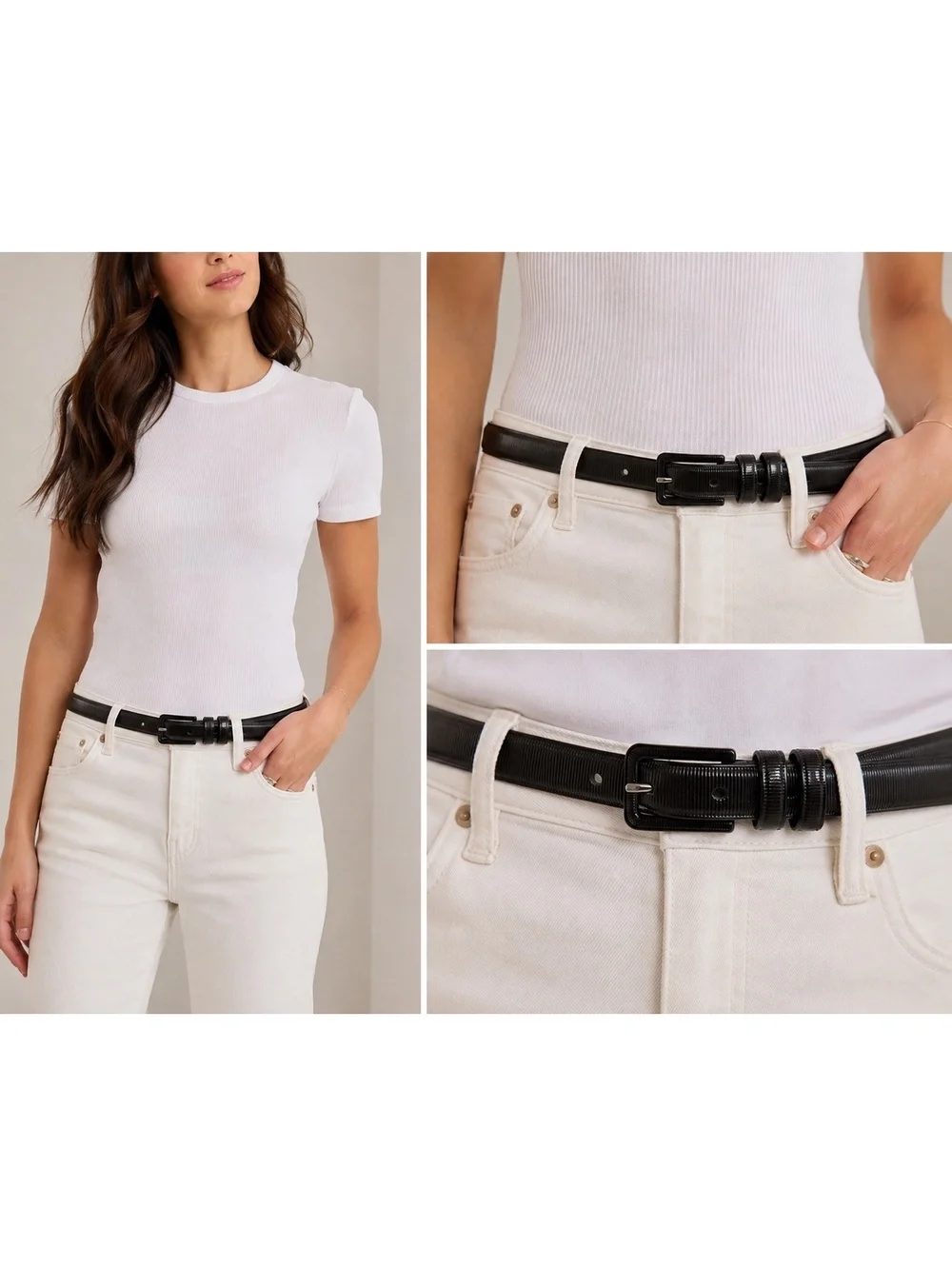 Nordstrom Rack Black Faux Leather Textured Belt Size Small